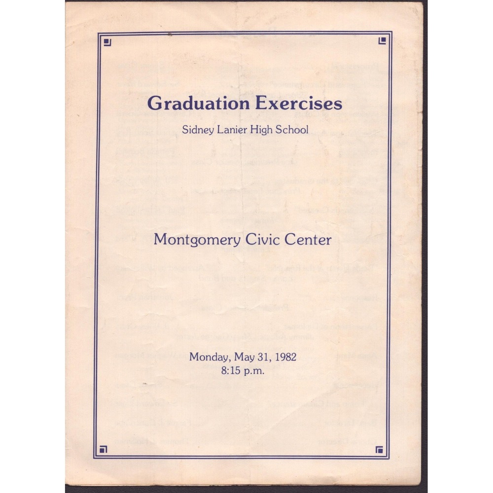 1982 Montgomery Alabama Sidney Lanier High School Graduation Program VG - Picture 1 of 2